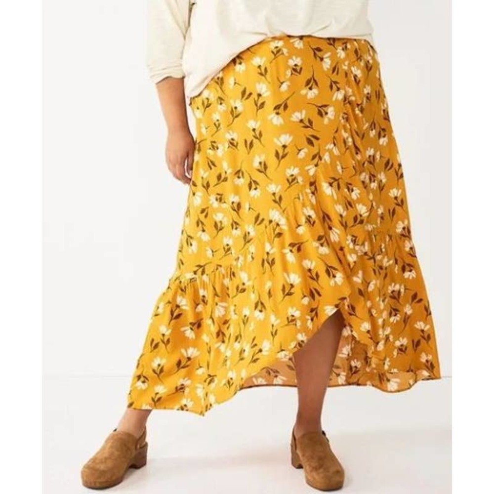 Sonoma Golden Floral Ruffled Maxi Skirt - 1X